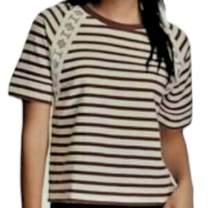 Old Navy Maroon & White Stripe Lace Detail Crewneck Sweatshirt Size Large